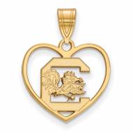 South Carolina Gamecocks NCAA Sterling Silver Gold Plated Heart Pendant