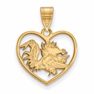 South Carolina Gamecocks Sterling Silver Gold Plated Heart Pendant
