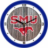 Southern Methodist Mustangs Weathered Wood Wall Clock