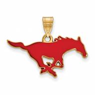 Southern Methodist Mustangs Sterling Silver Gold Plated Medium Enameled Pendant