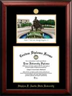 Stephen F. Austin State Lumberjacks Gold Embossed Diploma Frame with Campus Images Lithograph