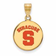 Syracuse Orange Sterling Silver Gold Plated Medium Enameled Disc Pendant