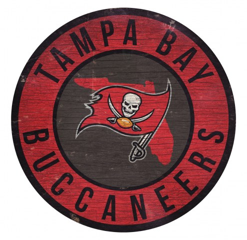 Tampa Bay Buccaneers Round State Wood Sign