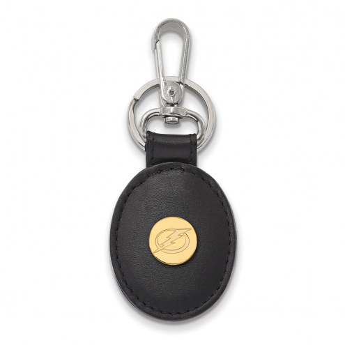 Tampa Bay Lightning Sterling Silver Gold Plated Black Leather Key Chain