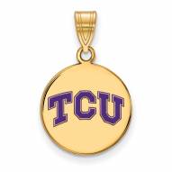 Texas Christian Horned Frogs Sterling Silver Gold Plated Medium Enameled Disc Pendant