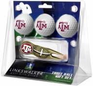 Texas A&M Aggies Gold Crosshair Divot Tool & 3 Golf Ball Gift Pack
