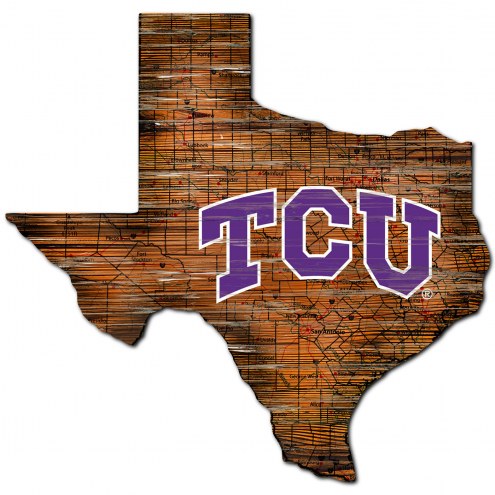 Texas Christian Horned Frogs Distressed State with Logo Sign