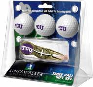 Texas Christian Horned Frogs Gold Crosshair Divot Tool & 3 Golf Ball Gift Pack