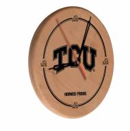 Texas Christian Horned Frogs Laser Engraved Wood Clock