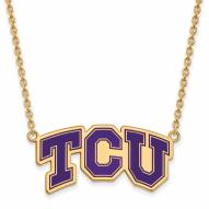 Texas Christian Horned Frogs Sterling Silver Gold Plated Large Pendant Necklace