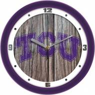 Texas Christian Horned Frogs Weathered Wood Wall Clock