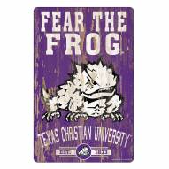 Texas Christian Horned Frogs Slogan Wood Sign