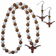Texas Longhorns Fan Bead Earrings & Necklace Set