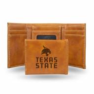 Texas State Bobcats Laser Engraved Brown Trifold Wallet
