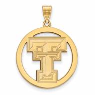 Texas Tech Red Raiders Sterling Silver Gold Plated Large Circle Pendant