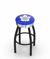 Toronto Maple Leafs Black Swivel Barstool with Chrome Ribbed Ring