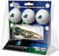 Tulane Green Wave Gold Crosshair Divot Tool & 3 Golf Ball Gift Pack