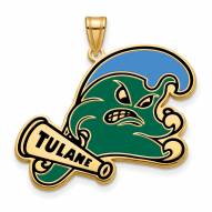 Tulane Green Wave Sterling Silver Gold Plated Extra Large Enameled Pendant