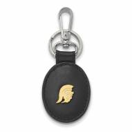 USC Trojans Sterling Silver Gold Plated Black Leather Key Chain