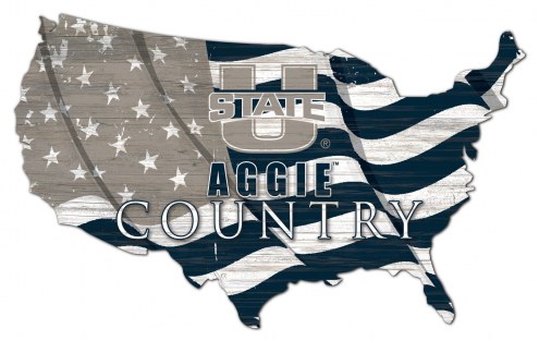 Utah State Aggies 15&quot; USA Flag Cutout Sign