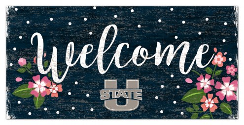 Utah State Aggies 6&quot; x 12&quot; Floral Welcome Sign