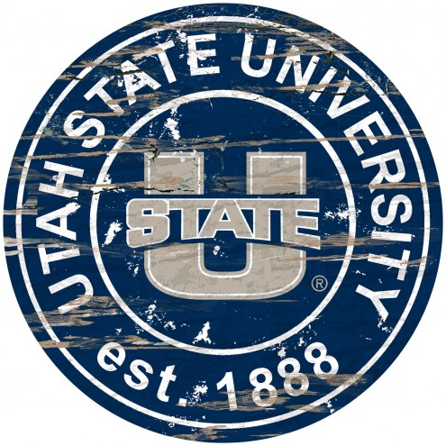 Utah State Aggies Distressed Round Sign