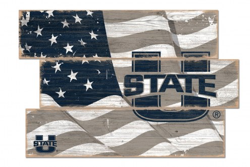 Utah State Aggies Flag 3 Plank Sign