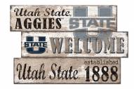 Utah State Aggies Welcome 3 Plank Sign