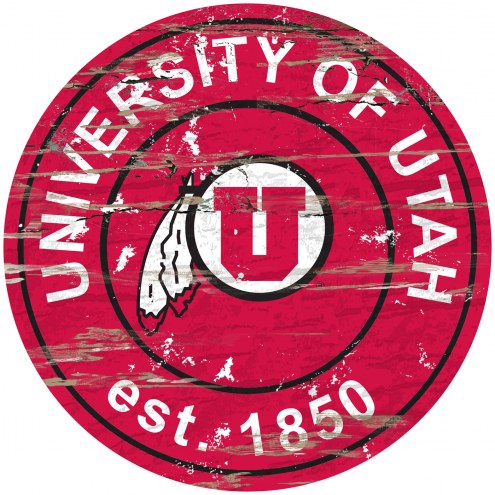 Utah Utes Distressed Round Sign
