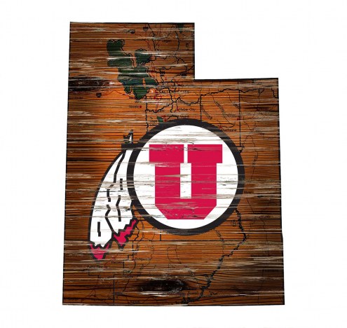 Utah Utes Distressed State with Logo Sign