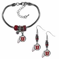 Utah Utes Euro Bead Earrings & Bracelet Set