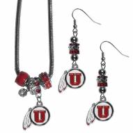 Utah Utes Euro Bead Earrings & Necklace Set