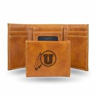 Utah Utes Laser Engraved Brown Trifold Wallet