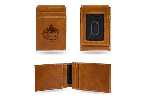 Vancouver Canucks Laser Engraved Brown Front Pocket Wallet