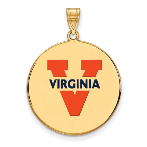 Virginia Cavaliers Sterling Silver Gold Plated Extra Large Enameled Disc Pendant