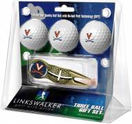 Virginia Cavaliers Gold Crosshair Divot Tool & 3 Golf Ball Gift Pack