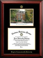 Virginia Commonwealth Rams Gold Embossed Diploma Frame with Campus Images Lithograph