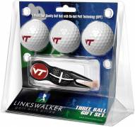 Virginia Tech Hokies Black Crosshair Divot Tool & 3 Golf Ball Gift Pack
