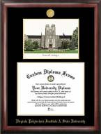 Virginia Tech Hokies Gold Embossed Diploma Frame with Campus Images Lithograph