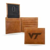 Virginia Tech Hokies Laser Engraved Brown Billfold Wallet