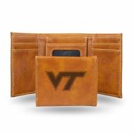Virginia Tech Hokies Laser Engraved Brown Trifold Wallet