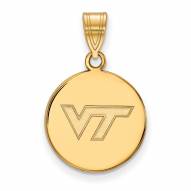 Virginia Tech Hokies Sterling Silver Gold Plated Medium Disc Pendant