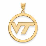 Virginia Tech Hokies Sterling Silver Gold Plated Large Circle Pendant