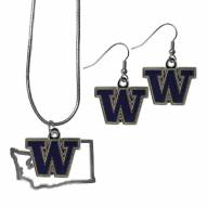 Washington Huskies Dangle Earrings & State Necklace Set