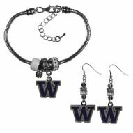 Washington Huskies Euro Bead Earrings & Bracelet Set