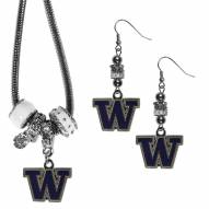 Washington Huskies Euro Bead Earrings & Necklace Set