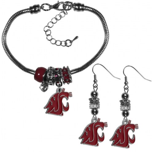 Washington State Cougars Euro Bead Earrings & Bracelet Set