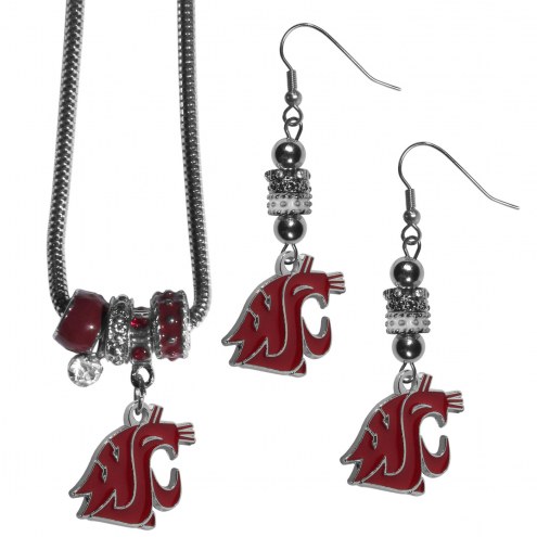 Washington State Cougars Euro Bead Earrings & Necklace Set