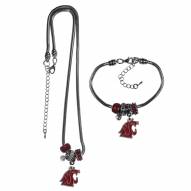 Washington State Cougars Euro Bead Necklace & Bracelet Set