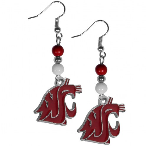 Washington State Cougars Fan Bead Dangle Earrings